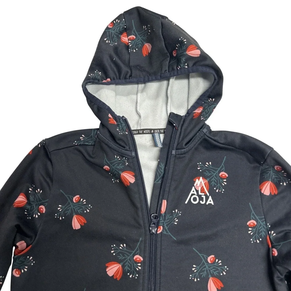 Maloja Girls Jacket Size Large Softshell Black & Floral Print Gorpcore Full Zip